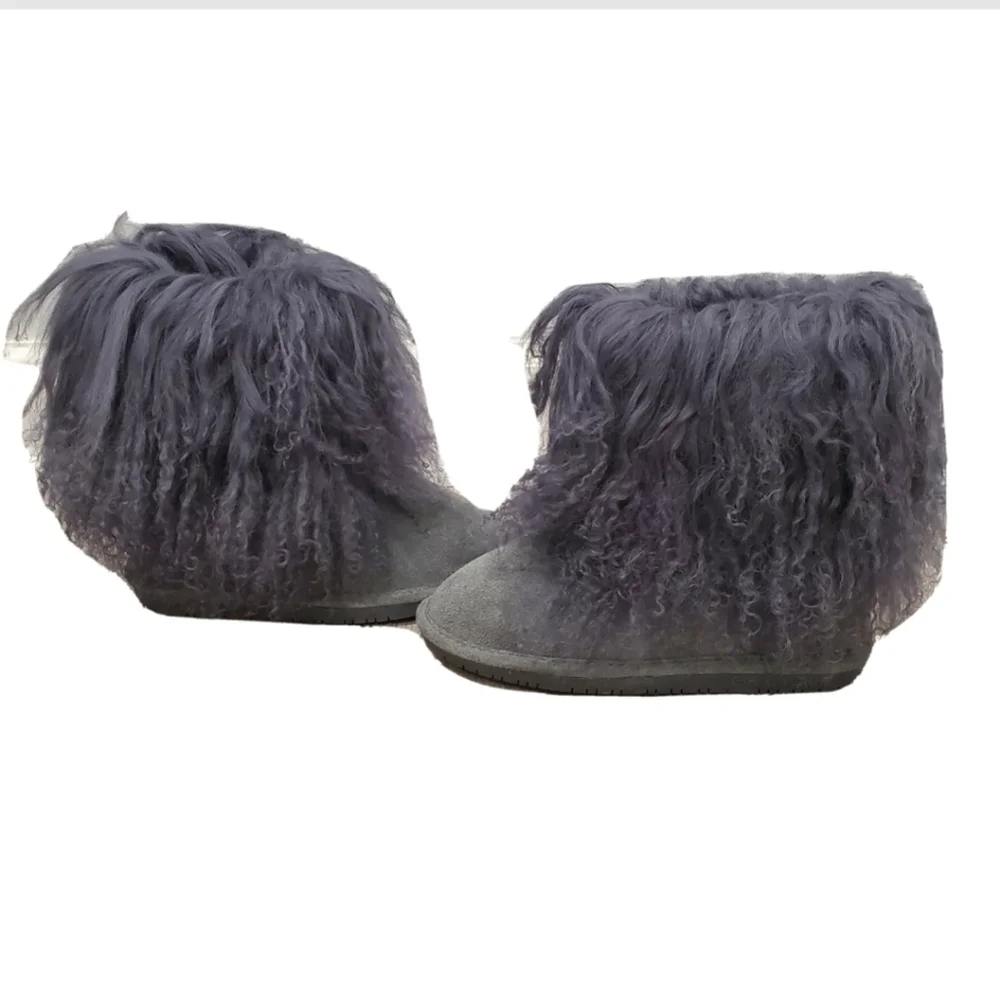 NEW Bearpaw Boo Shaggy Gray Purple Boots